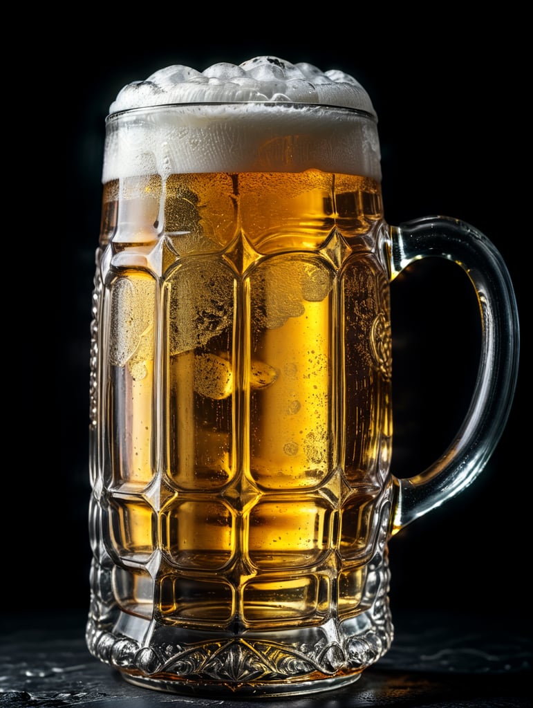 glass beer mug, isolated, black background, professional photo