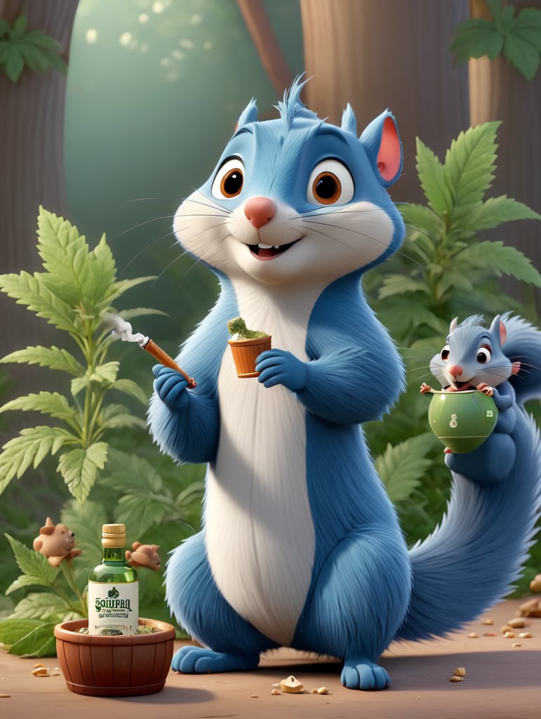 a drunken squirrel and a rat smoking marijuana