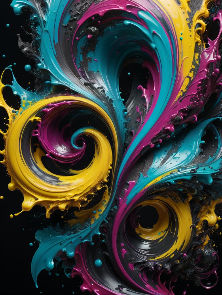 Cyan, magenta, yellow and black ink swirling and super glossy and bright