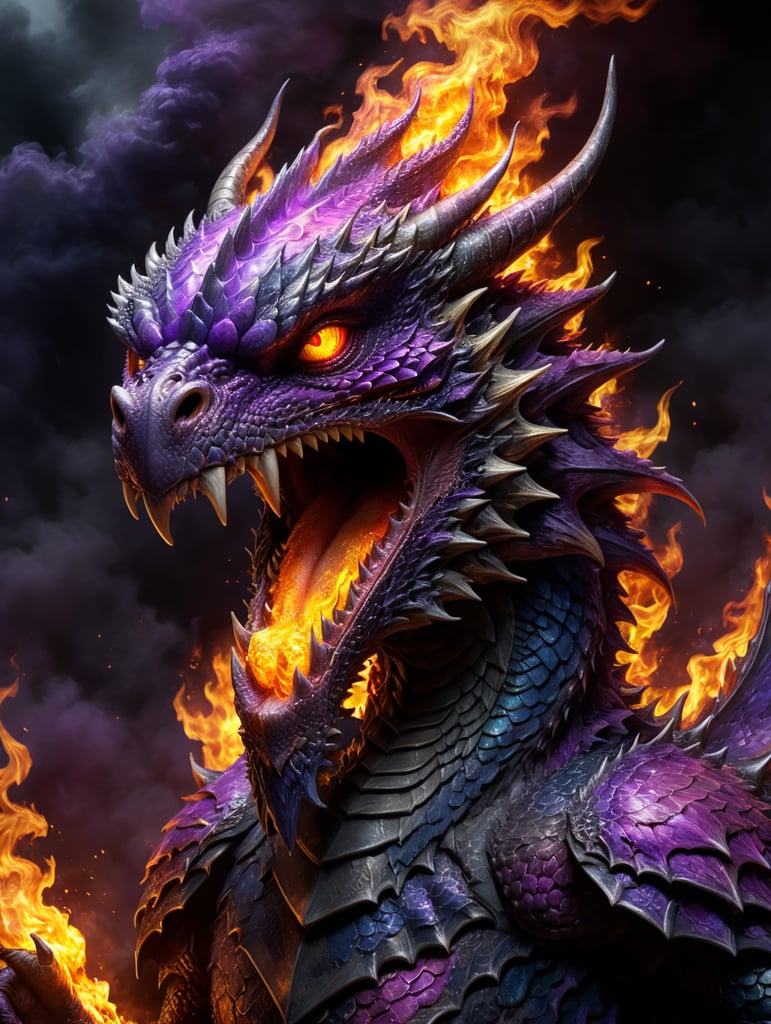 purple dragon on fire