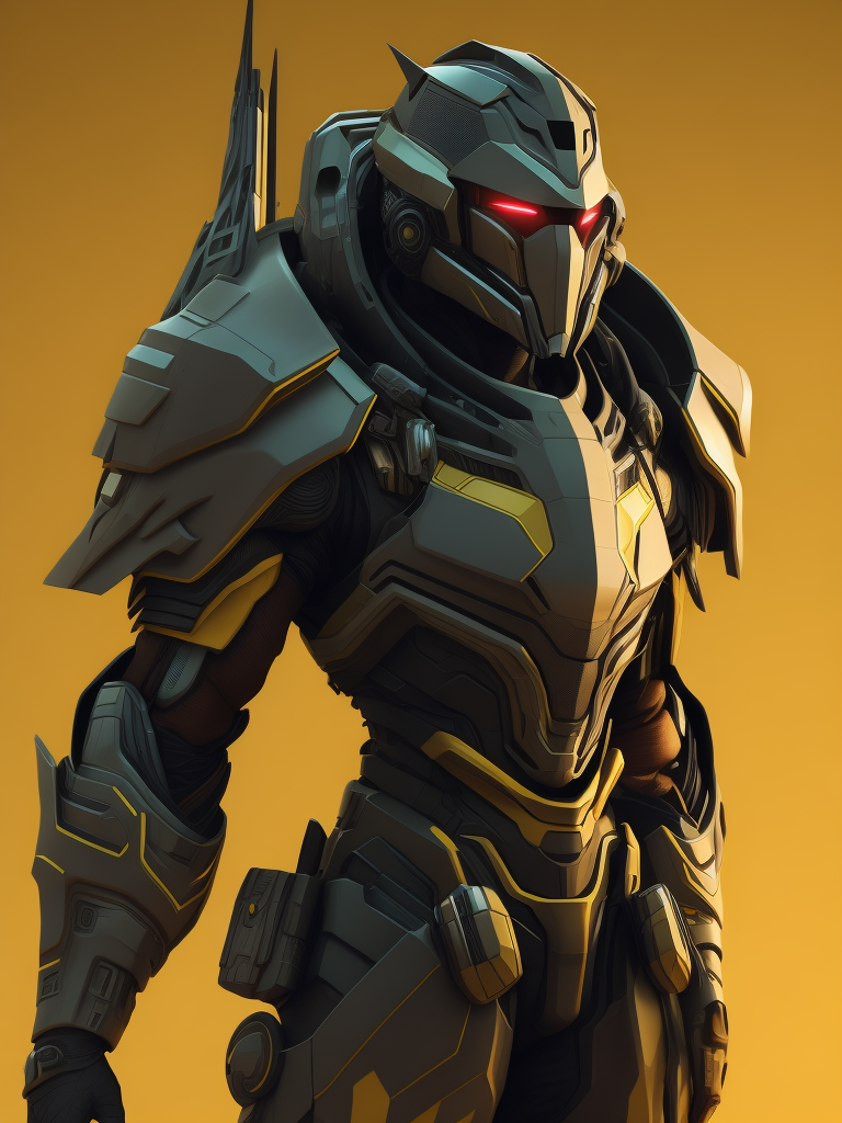 futuristic computer game illustrated character on yellow background