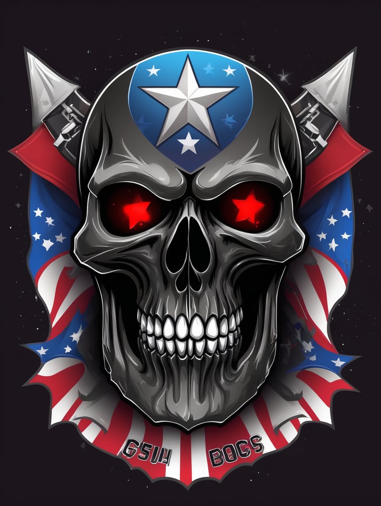 Vector American black skull Ghost with a flag and stars on it mascot logo, e-gaming, bright colors, Gaming Logo, vector image