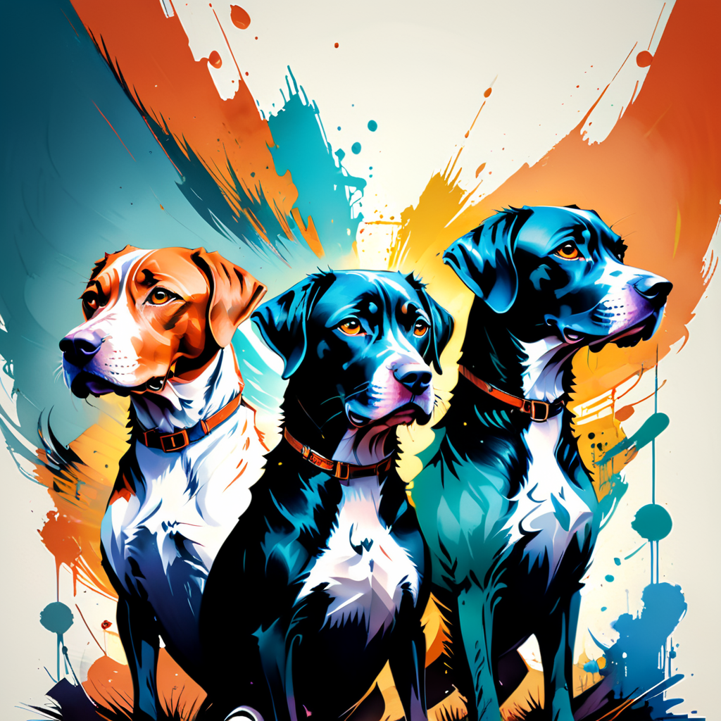 Black and white vector style logo with 2 german short haired pointer dogs, on each side of a pheasant in the center, solid color, monochromatic, logo style, silhouette