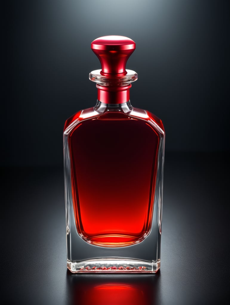 Mockup shot of a plain perfume red bottle in a studio backdrop background, professionally color graded, award-winning image