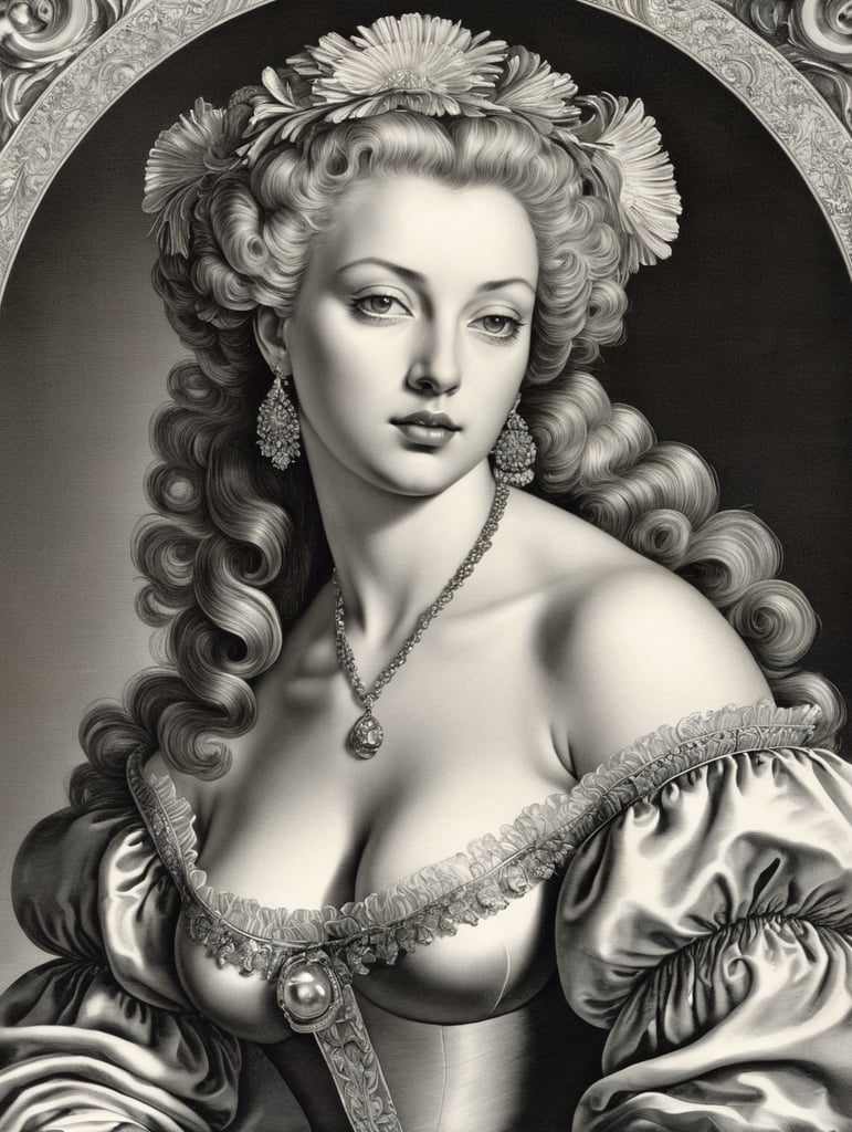 An old engraving by Hendrick Goltzius of a beautiful classic woman