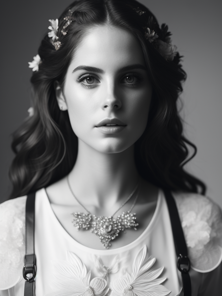 lana del rey with wings and flower crown. use face from the photo