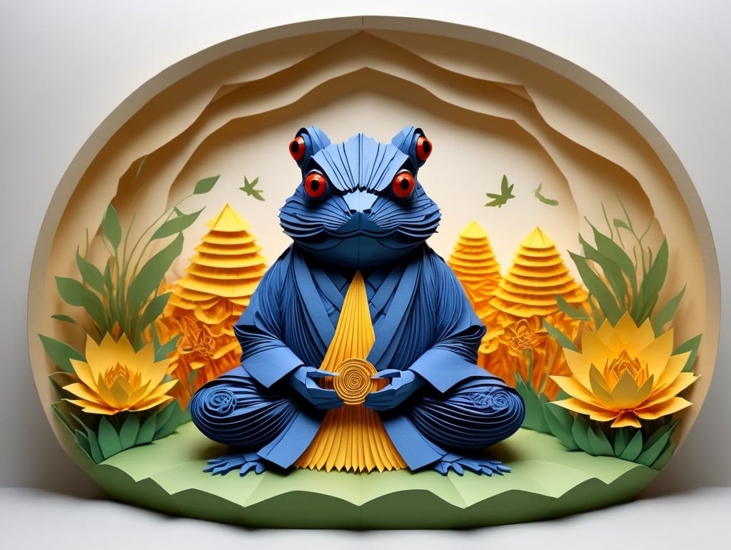 samurai frog meditating