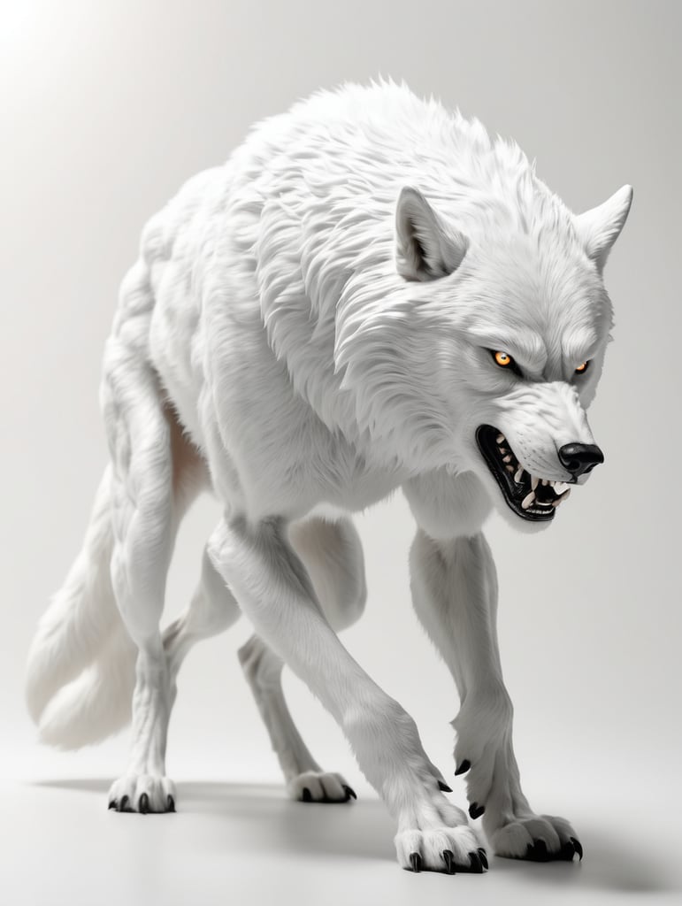 side view shiny black werewolf crawling