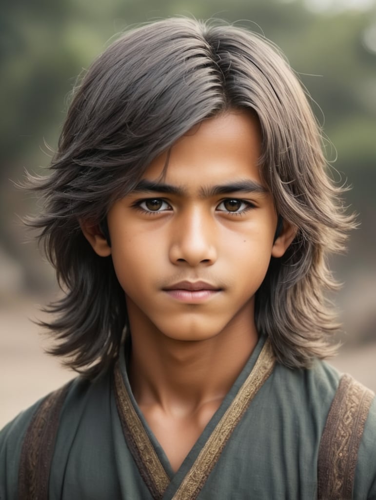 An Afhan boy with long hair and short hair.