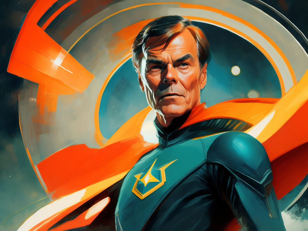 Adam West as captain of a the starship enterprise Vivid saturated colors, Contrast color