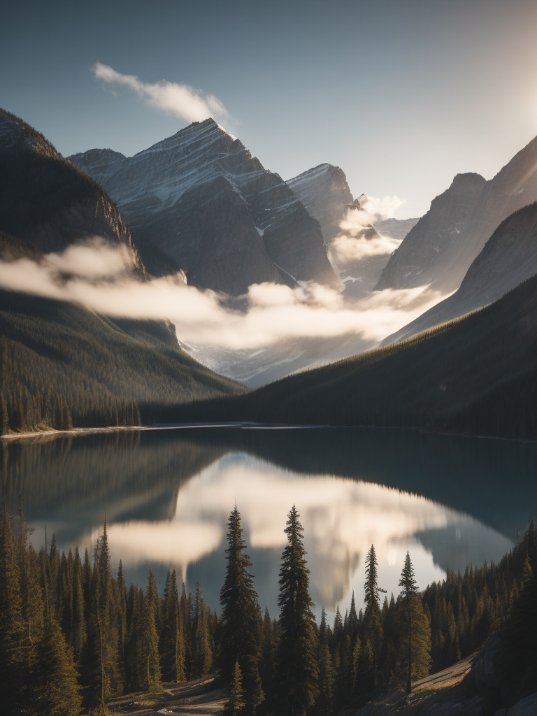 british columbia, surrounded by mountains and nature, beautiful lakes and rivers, volumetric lighting, photorealistic, insanely detailed and intricate, canadian rocky mountains, ultra hd, matte painting, radiant light rays, highres, highly detailed, concept art, Aesthetic, contrast light