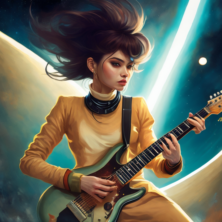 flat drawing space tramp with guitar, 60s style