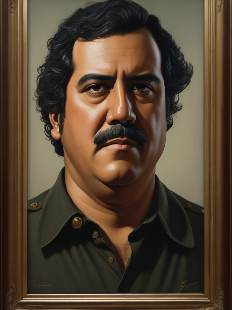 Pablo Escobar, portrait, Painting, Oil, Colombia, style of Botero