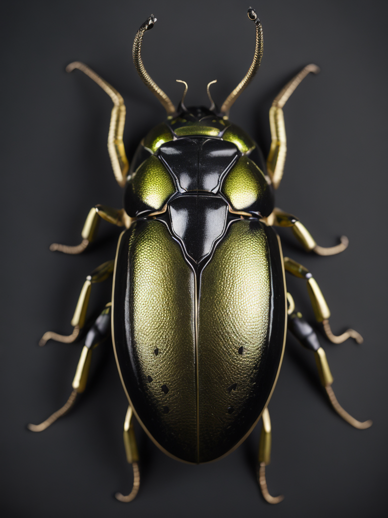 beautiful beetle, metallic, gold and lime green, black background, incredibly detailed, overhead view, vibrant, dramatic lighting