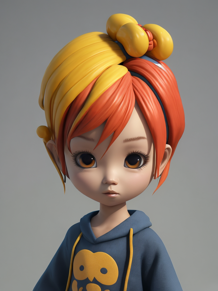Cute 3d character, korean fashion, colorful hair, blender render, y2k, art toy, creative