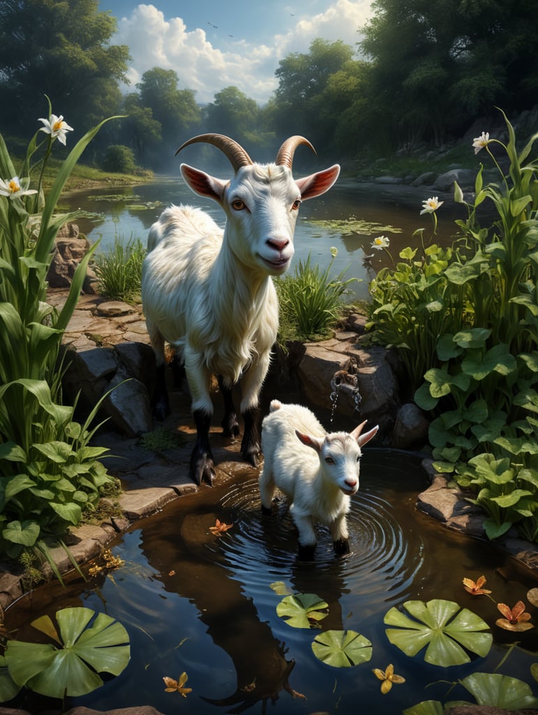 Seeing the bird's baby drowning, the goat jumped into the pond to save him, but the goat did not know how to swim. Because of this, she also started drowning in the pond.