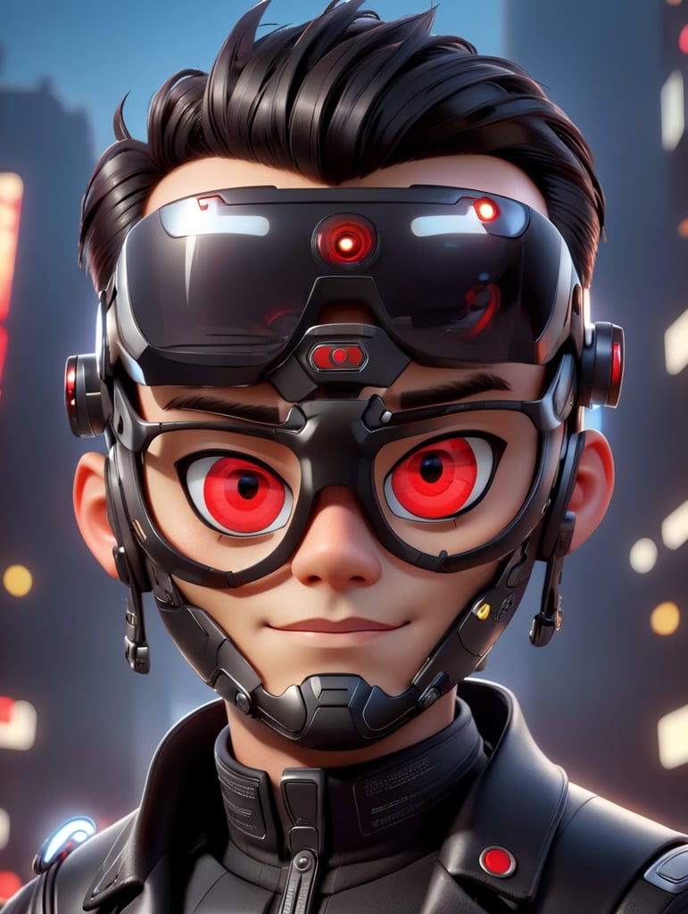 cyborg android, dressed in black glasses and a leather jacket