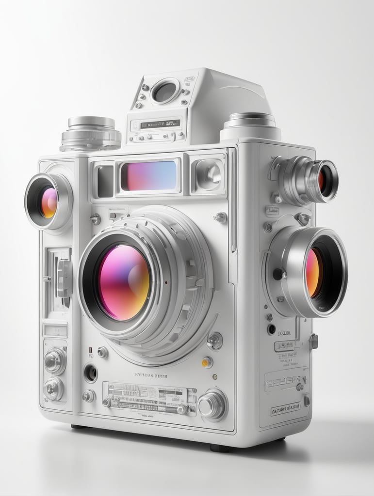 product photo, (retro cyber tech), reflective, Ella Guru, f8 aperture, a 3D render