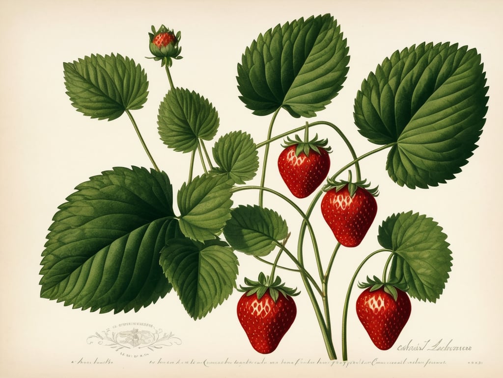 Botanical print. strawberry with leaves
