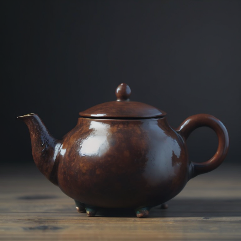 ancient small clay and glazed Chinese teapot, deep atmosphere, realistic photo