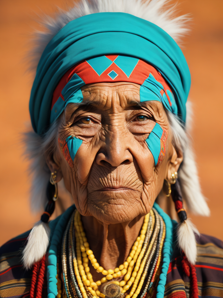 native american old woman 100 years old in national dress