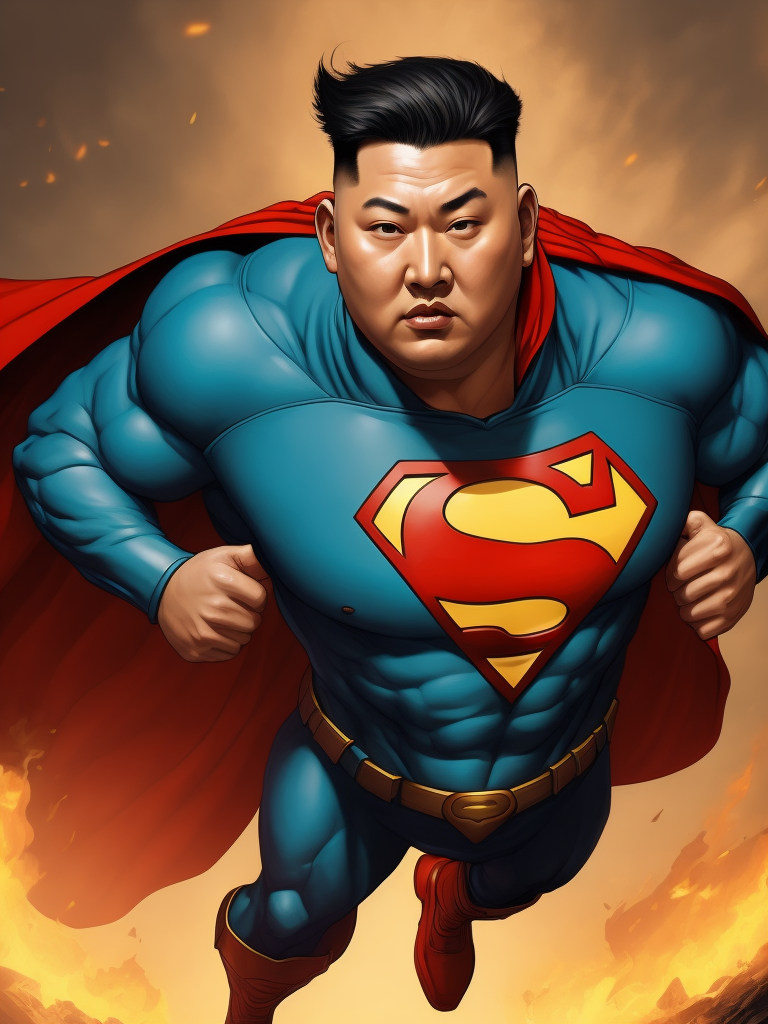 Kim Jong Un Superman, Hero Portrait, Comics, Marvel, Horror, USA, style of Richard Corben