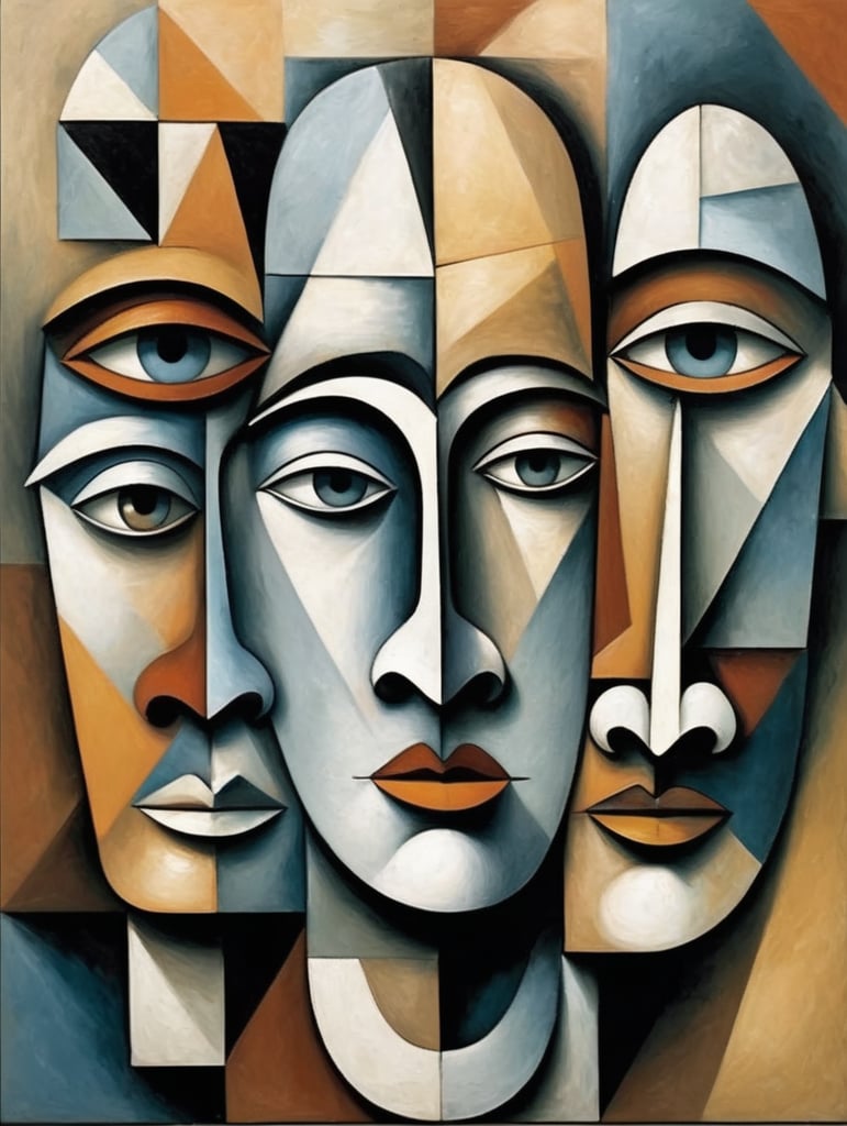 Picasso Kübizm tablosunu esas alarak bir insan yüzü üç boyutlu bir küp gibi parçalara ayır, gözleri, burunu ve ağzı farklı yönlere baksın ve bu parçalar resmin farklı bölgelerine yerleştirilerek bir araya getir