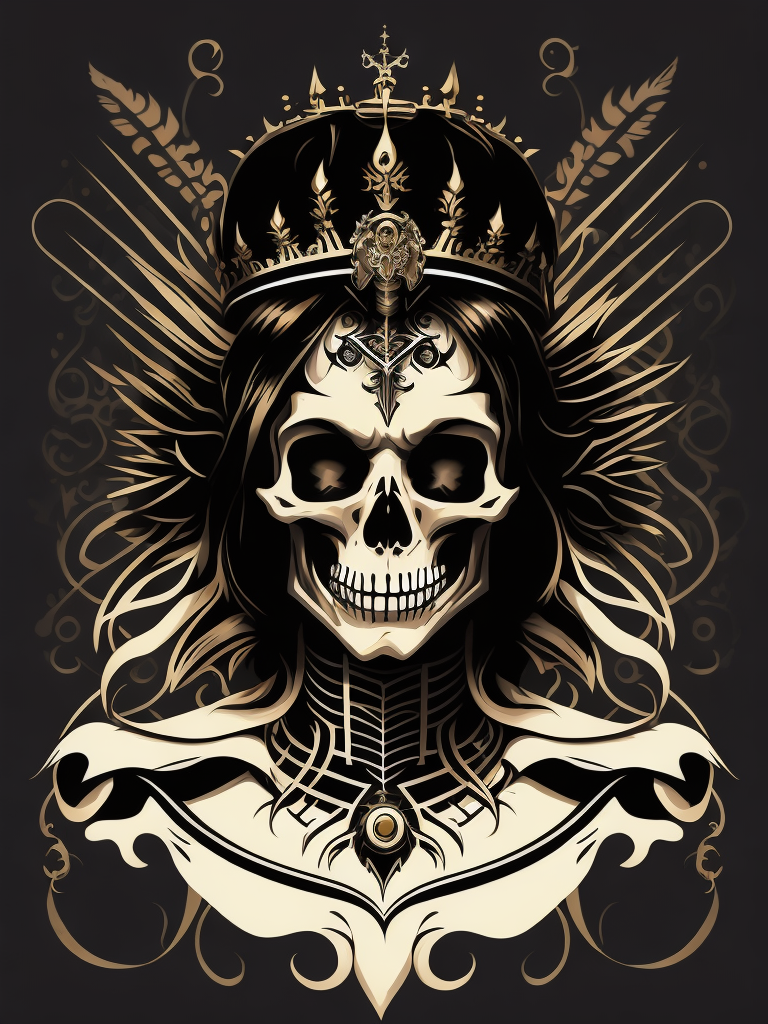 A vector art of a queen skeleton tattoo