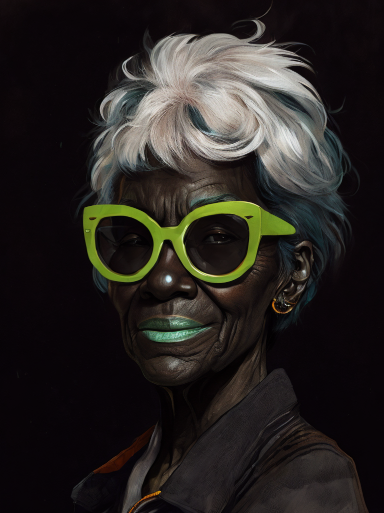 Elderly woman with black skin and gray hair wearing glasses
