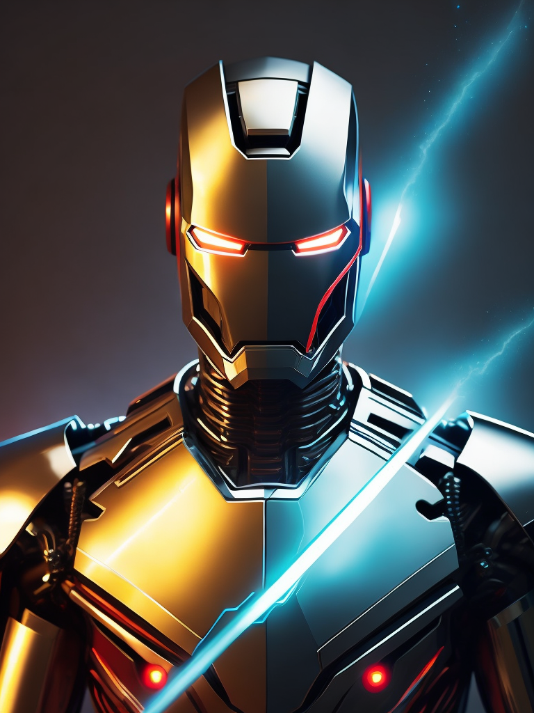 (((Chrome))) Ironman, Daft Punk style, ((laser)), light, neon, smoky