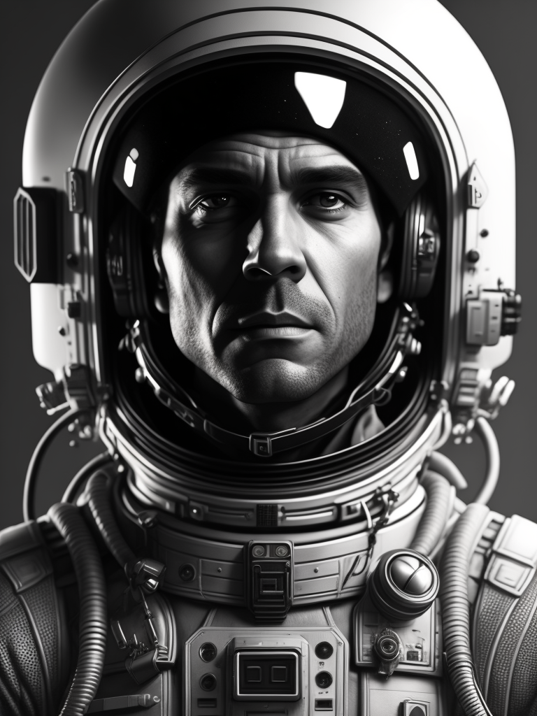 A black and white drawing of an astronaut, an ambient occlusion render by esao, cgsociety, space art, sci-fi, chillwave, ue5