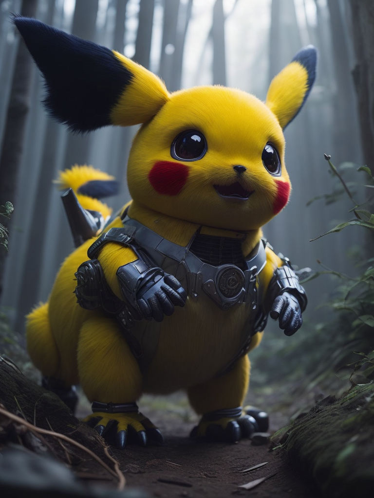 Robot pikachu in a forest