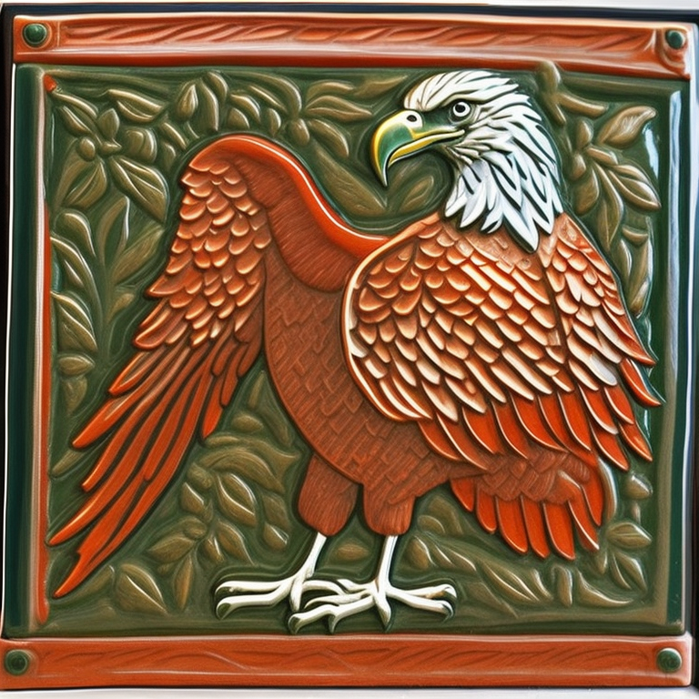 photo of medieval ceramic tile, eagle, simple design, art on tale, glazed