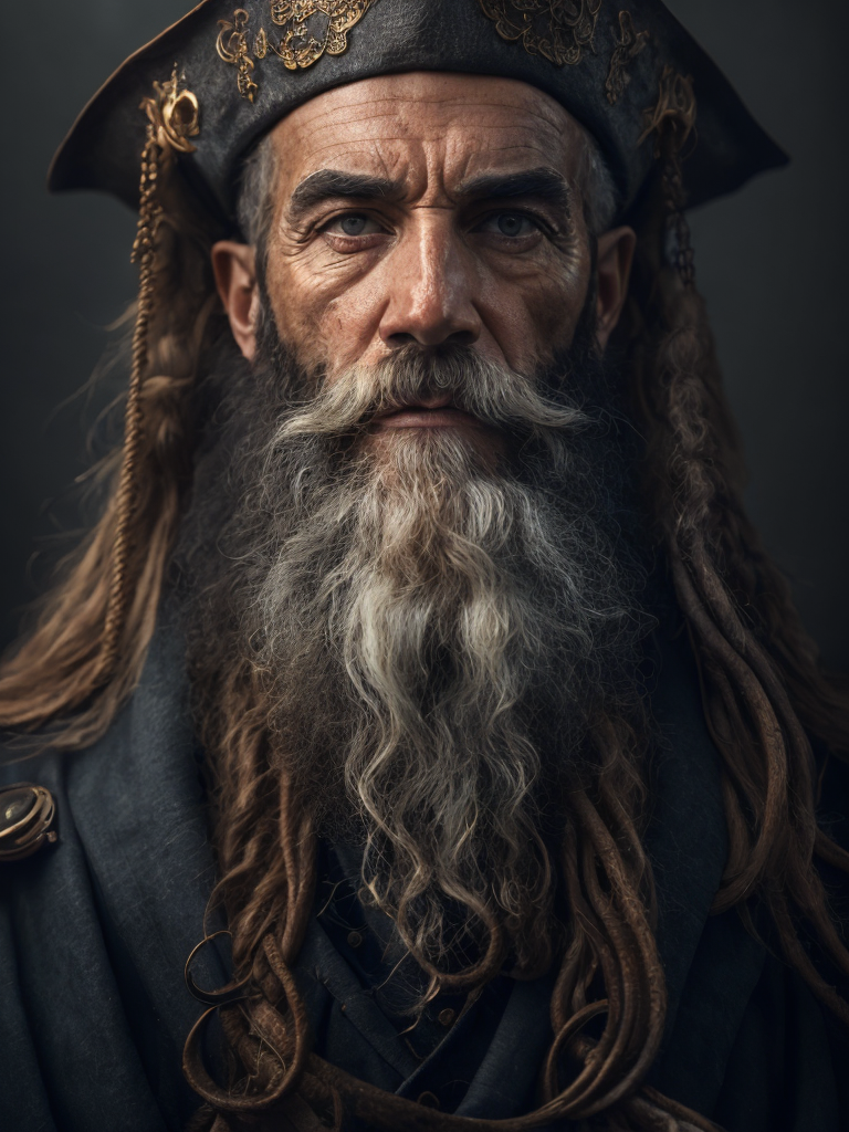 old pirate with octopus beard, dark scene, dark atmosphere, epic shot, sharp on details