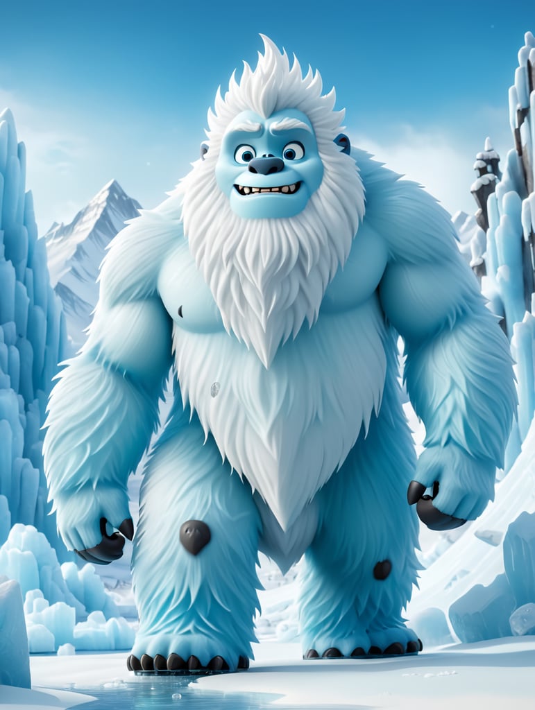 Glacial yeti description the glacial yeti is a towering ice creature that glistens with frost in 8k detail, watch as ice crystals form and shatter realistically as it moves through its frigid habitat