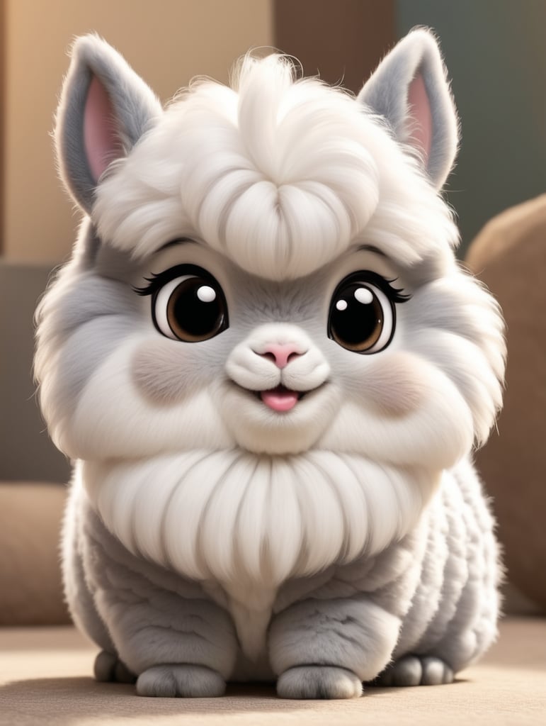 cute, fluffy, hybrid alpaca and chinchilla, full view, chibi style, disney style, cartoon style, pixar style, with background