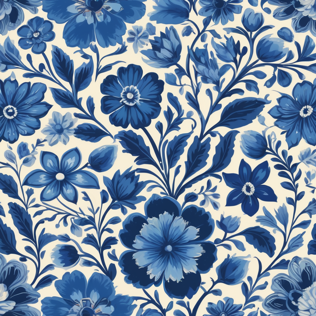 Seamless pattern beautiful floral pattern with blue flowers in the background, in the style of polish folklore motifs, juliana nan, mexican folklore - inspired, tivadar csontváry kosztka, clara peeters, texture exploration, blue color scheme, blue pallete, amoled, 264k render HD