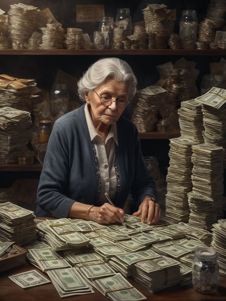 Elderly woman with money