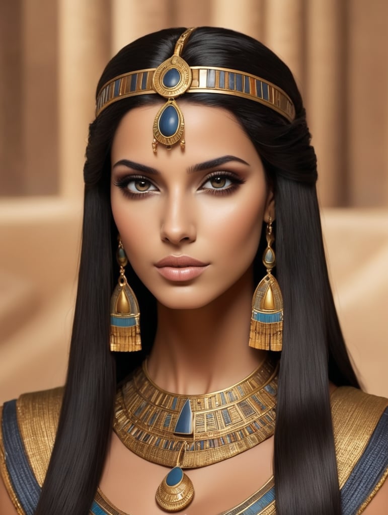 Ancient Egyptian princess, dark smooth hair, beauty