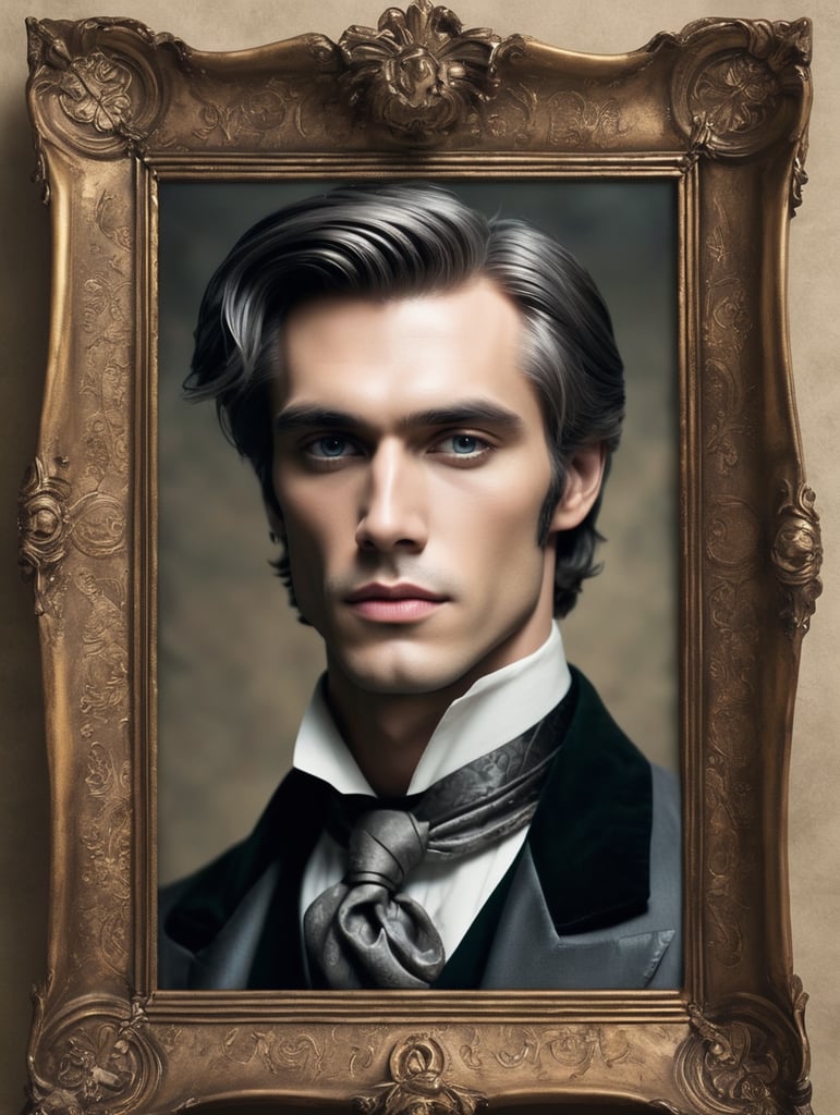 make a pictures of Dorian Gray and his portrait in different settings based on the book