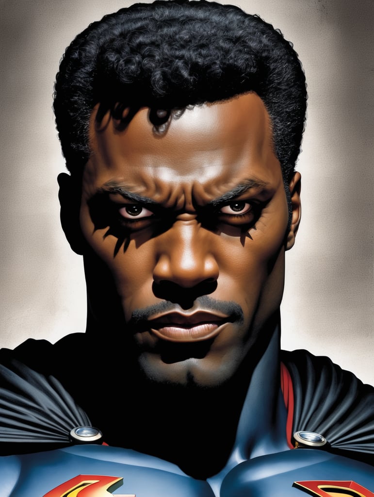 Black Superman, Hero Portrait, Comics, Marvel, Horror, USA, style of Richard Corben