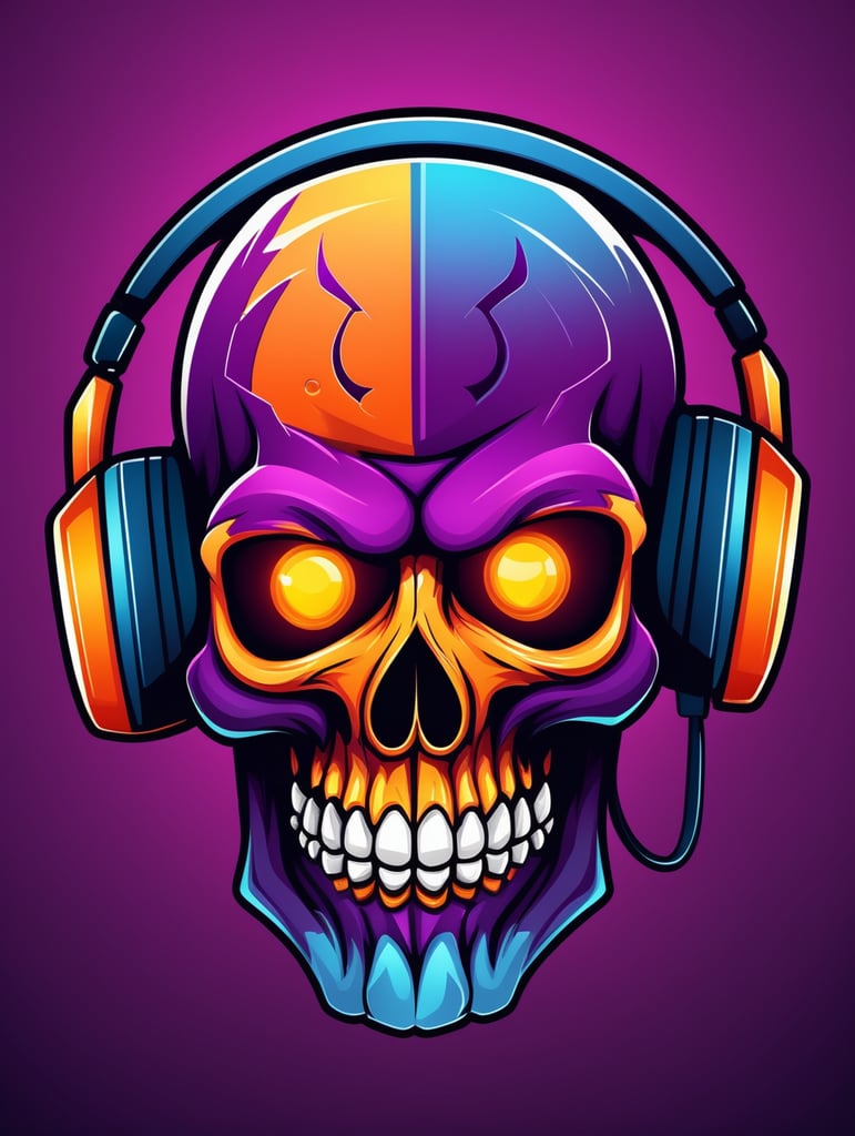 Skull Gamers mascot logo, e-gaming, bright colors, Gaming Logo, vector image