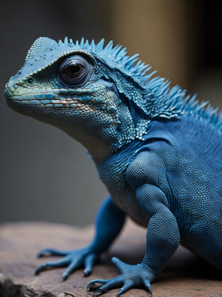 Blue feathered lizard, Vibrant colors, Depth of field, Incredibly high detail, Blurred background