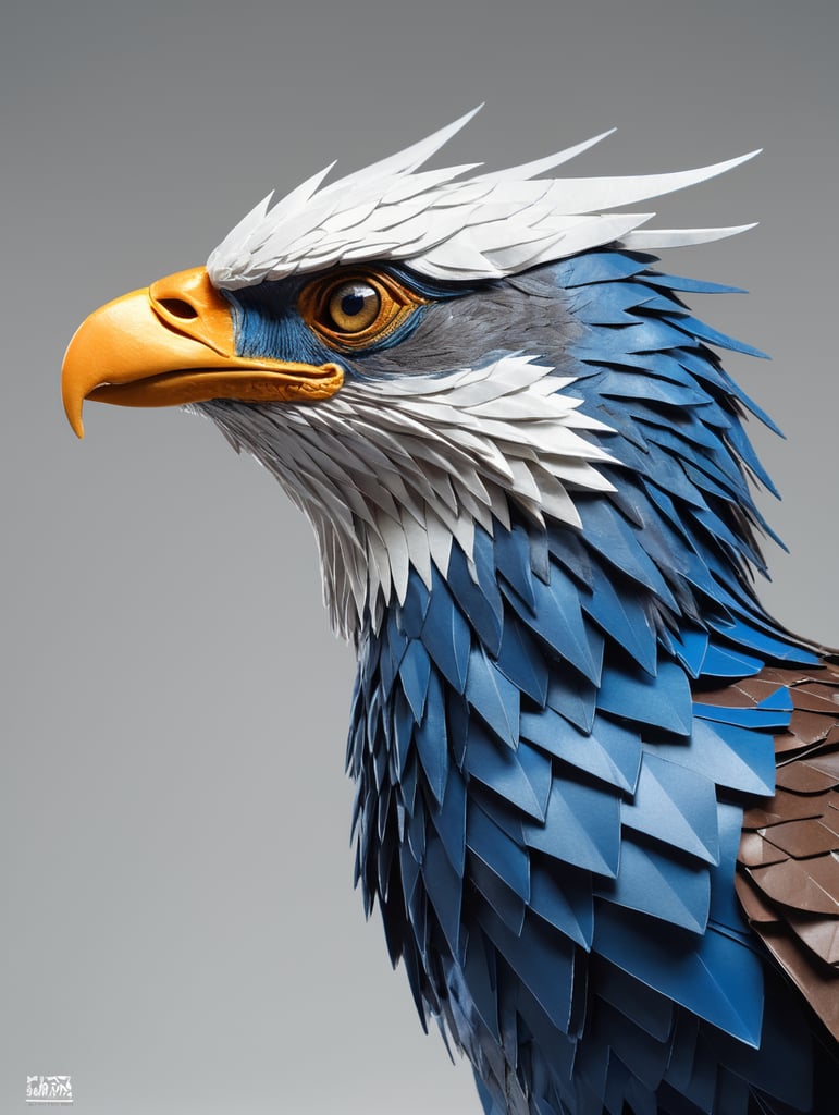 Origami whole angle facing 3 white blue colour