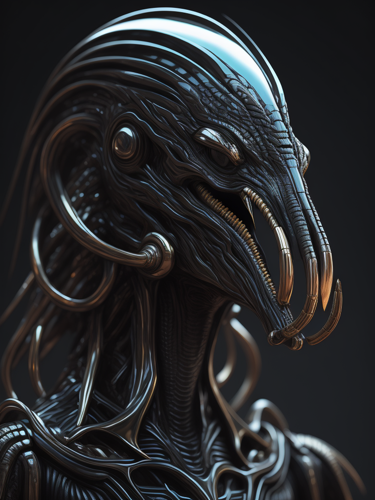 Abstract Hyperrealism Shiny Fluorescent Reflective Minimalism Creature, Hidden Xenomorph, Giger, Moebius, Soulages