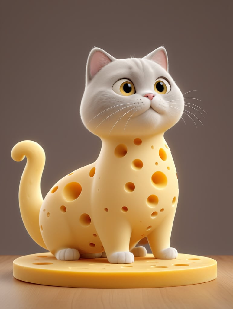 a cheese British shorthair cat made from Swiss cheese