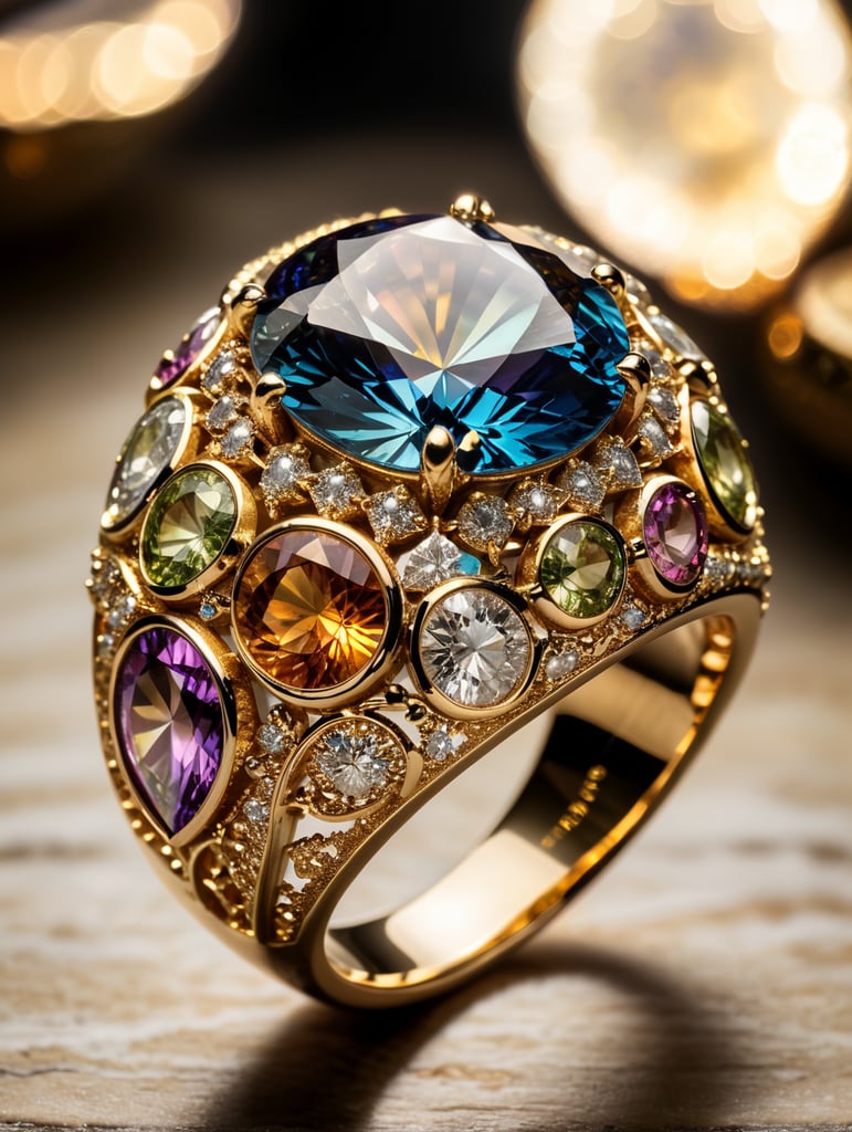 gold ring decorated with fractal gems