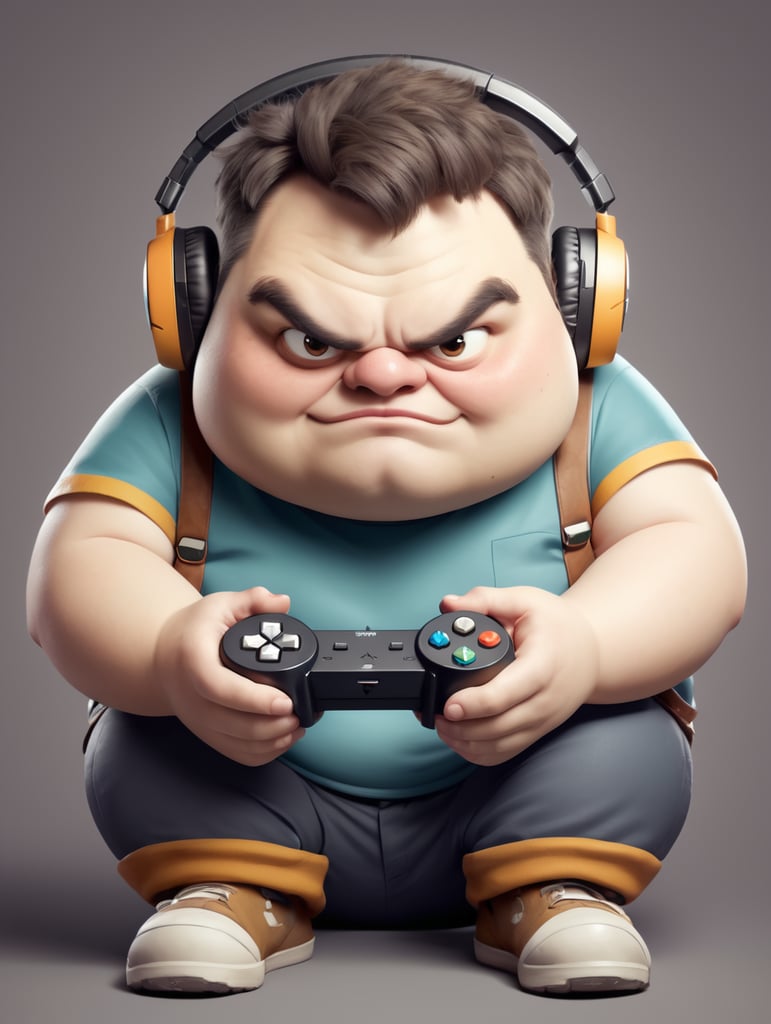 Fat ugly gamer boy
