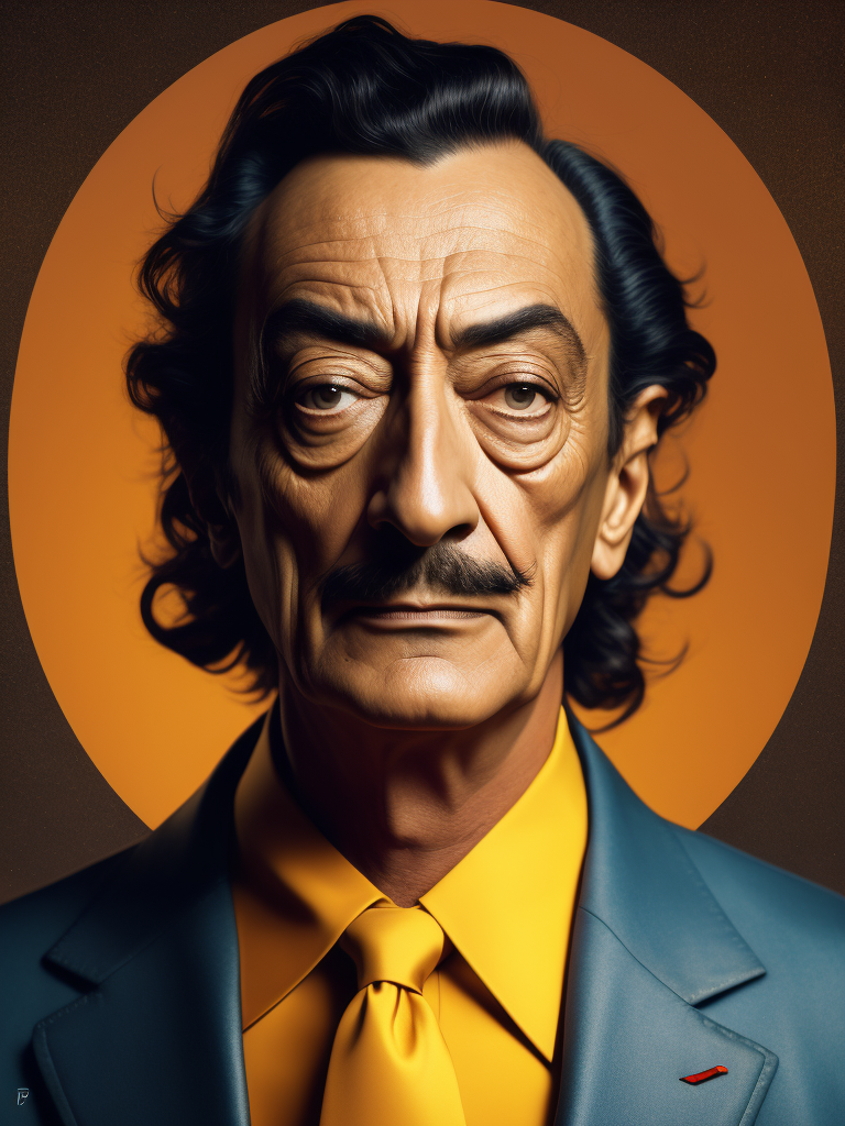 Portrait of Salvador Dali, bright and saturated colors, elegant, highly detailed, vogue, fashion magazine, sharp focus, bright expressive makeup, dramatic lighting, depth of field, incredibly high detailed, blurred background