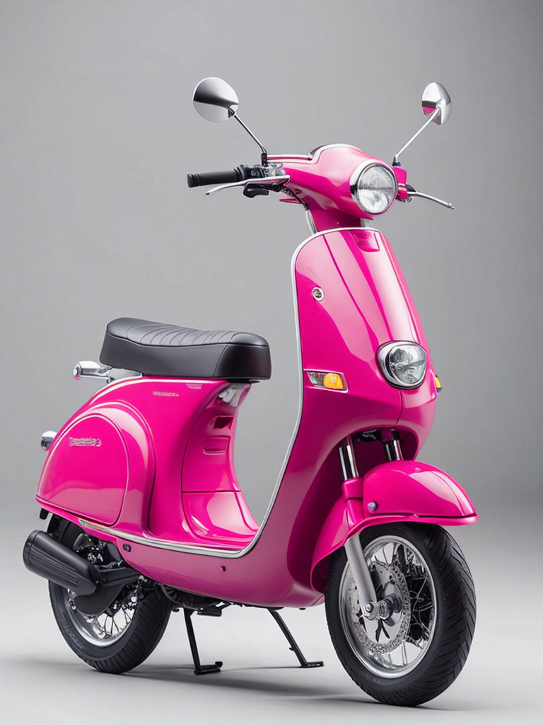 A bright pink electric moped designed by dieter rams, modern, sleek design